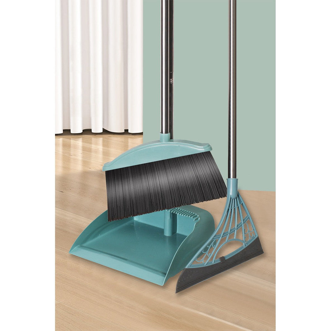 Set matură cu făraș și coadă lungă, silicon – ideal pentru curățenie casnică, albastru deschis