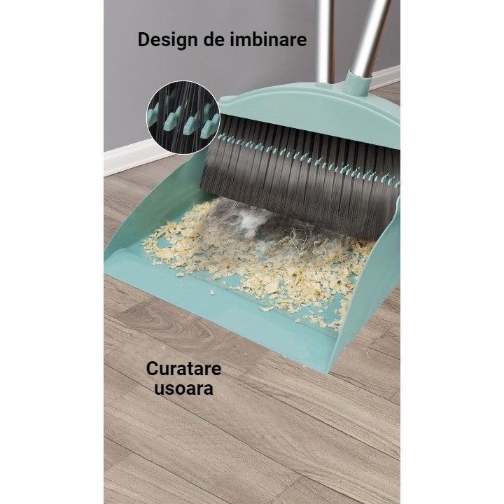 Set matură cu făraș și coadă lungă, silicon – ideal pentru curățenie casnică, albastru deschis