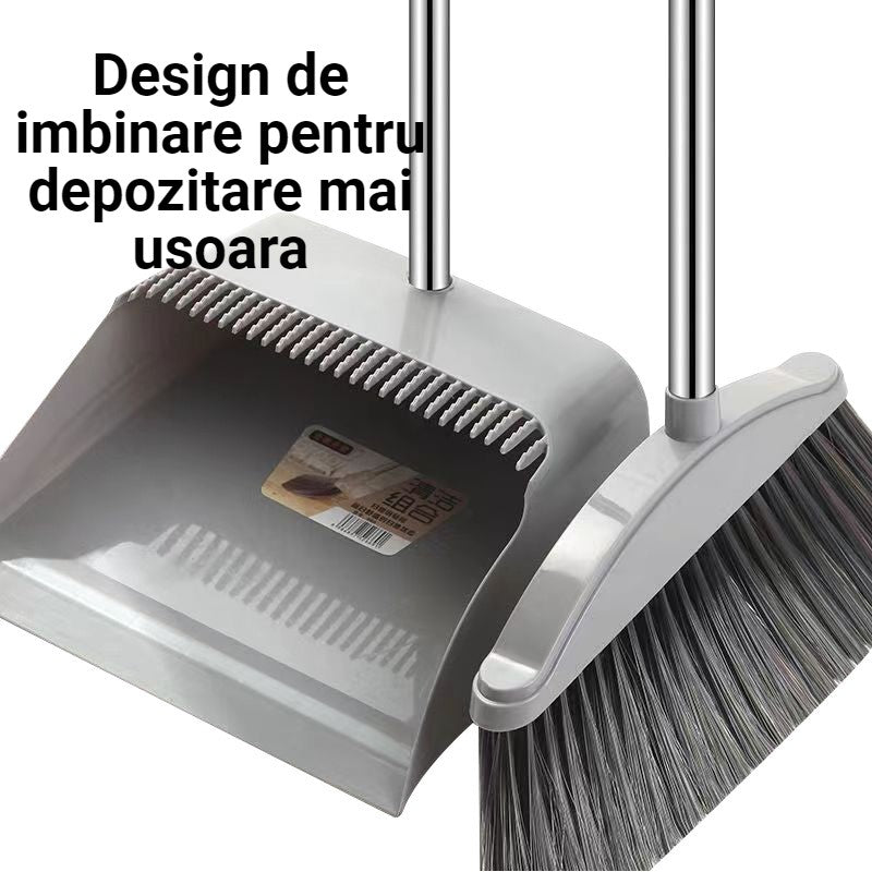 Set mături și făraș silicon cu coadă – uz casnic, 90×100 cm, gri durabil