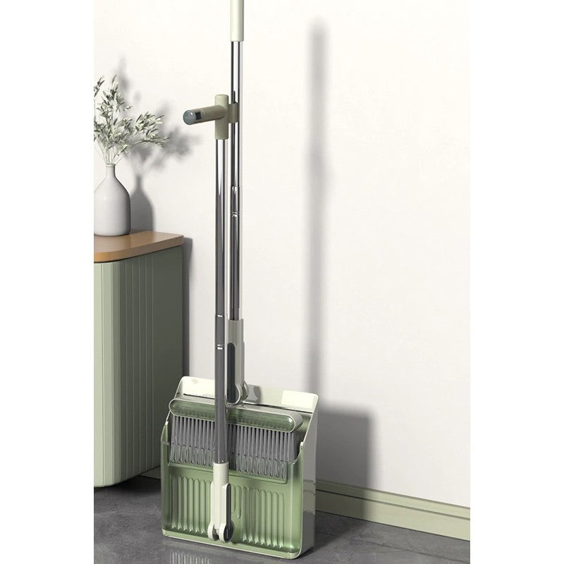 Set mături + făraș cu coadă 99 cm și dinți pieptene – inox & PP, verde