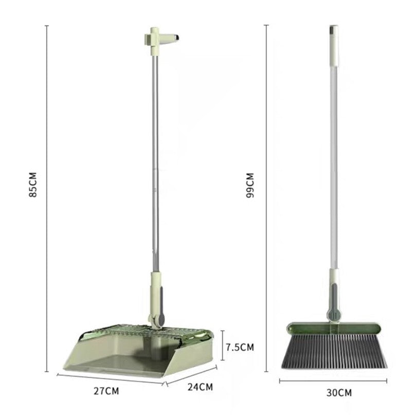 Set mături + făraș cu coadă 99 cm și dinți pieptene – inox & PP, verde