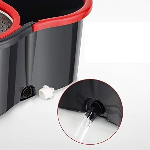 Set mop rotativ cu găleată 8 L, microfibră, dop de scurgere – negru-roșu