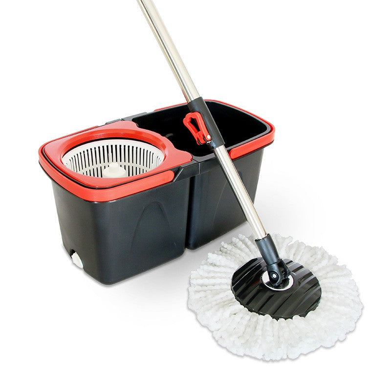 Set mop rotativ cu găleată 8 L, microfibră, dop de scurgere – negru-roșu