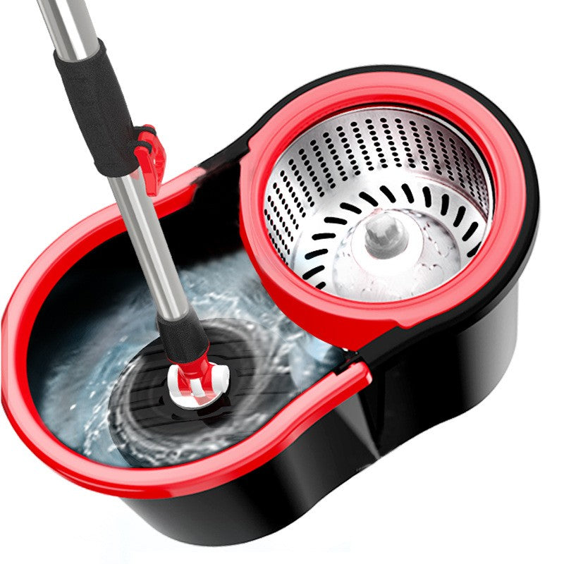 Set mop rotativ cu găleată 8 L, microfibră, dop de scurgere – negru-roșu