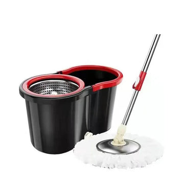 Set mop rotativ cu găleată 8 L, microfibră, dop de scurgere – negru-roșu