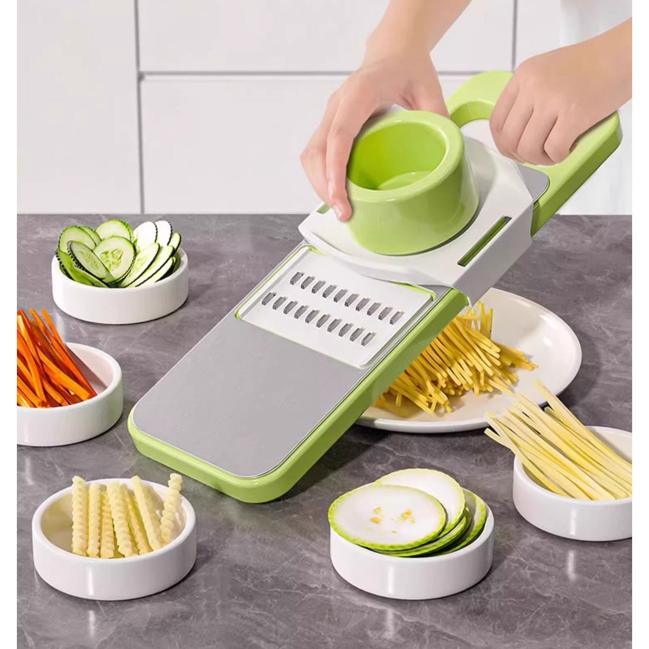 Set multifuncțional 7 piese pentru tăiat și mărunțit legume – oțel inoxidabil, uz casnic