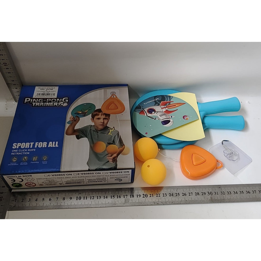 Set palete tenis de masă pentru copii cu 2 mingi – design animat, albastru