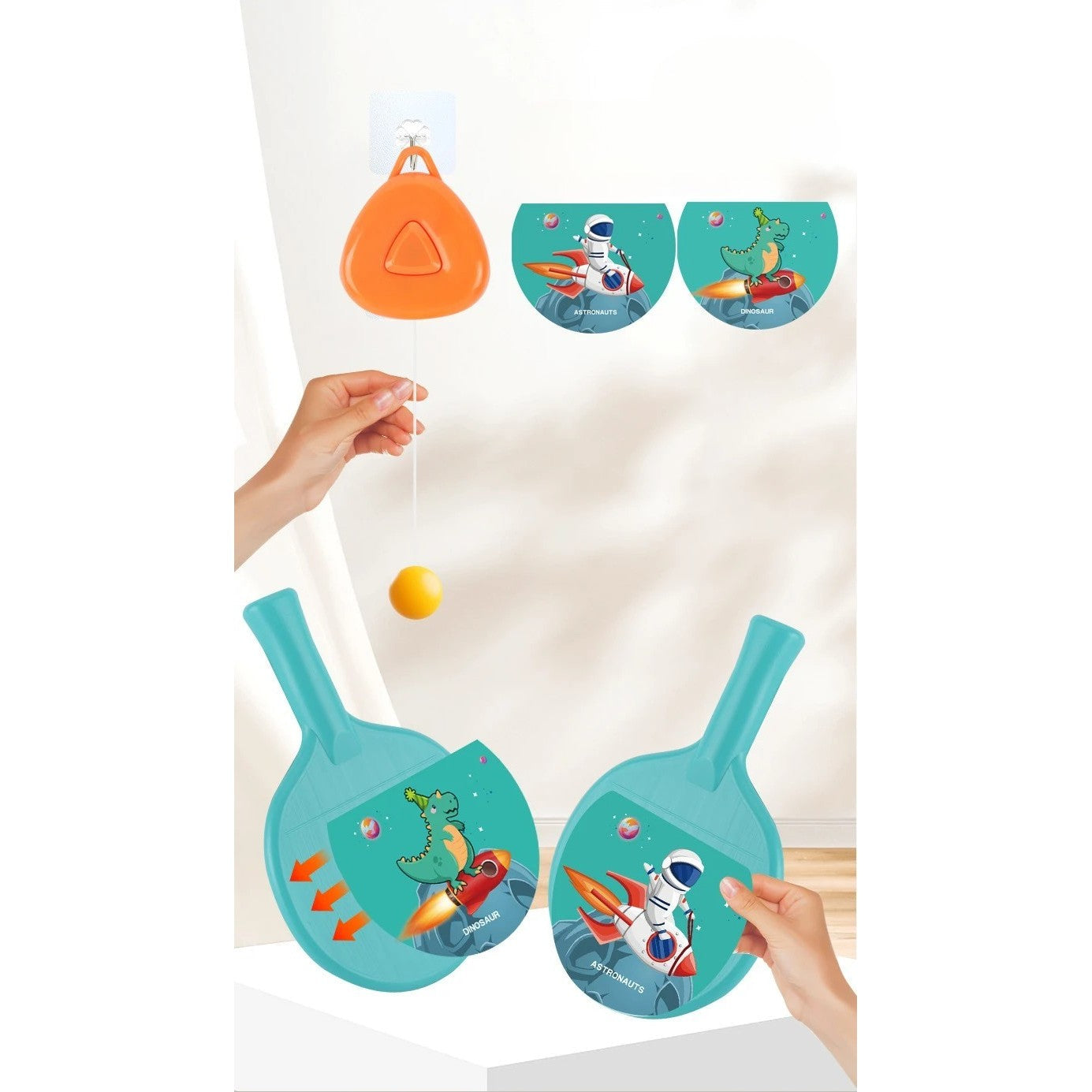 Set palete tenis de masă pentru copii cu 2 mingi – design animat, albastru