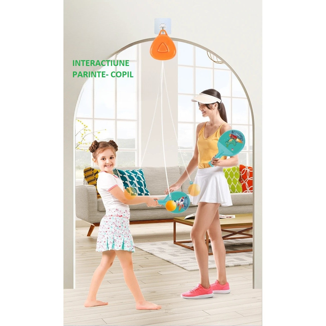 Set palete tenis de masă pentru copii cu 2 mingi – design animat, albastru