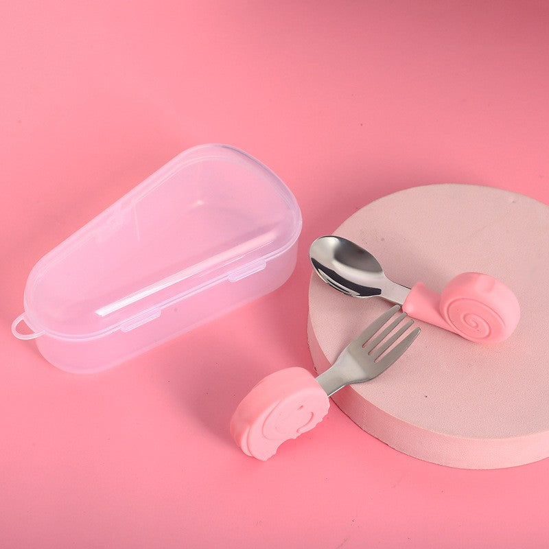 Set tacâmuri pentru bebeluși 1‑3 ani – lingură și furculiță inox & silicon multicolor animalute