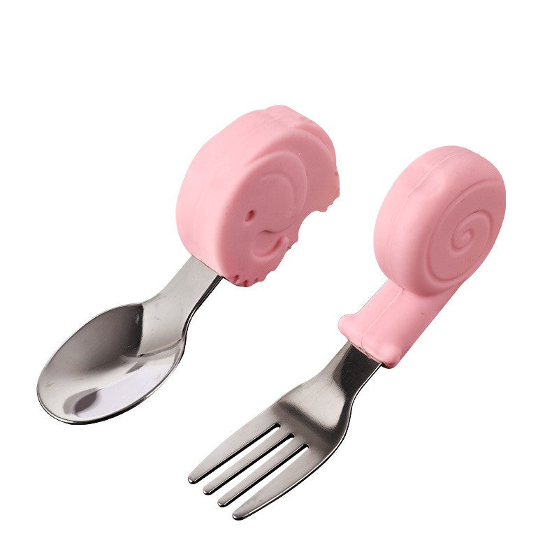 Set tacâmuri pentru bebeluși 1‑3 ani – lingură și furculiță inox & silicon multicolor animalute