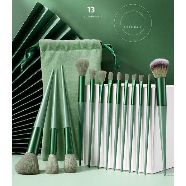 Set 13 pensule machiaj verde – profesional & ergonomic, pentru începători și experți