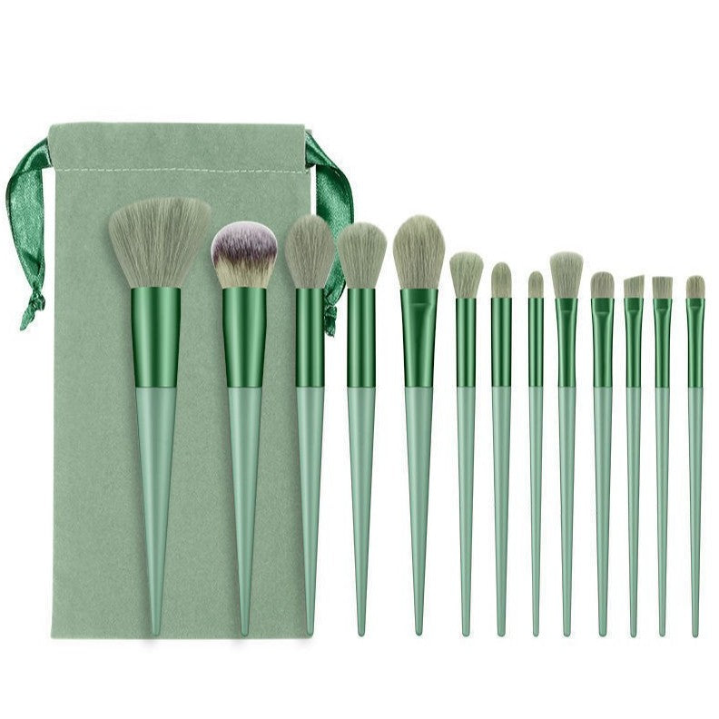 Set 13 pensule machiaj verde – profesional & ergonomic, pentru începători și experți