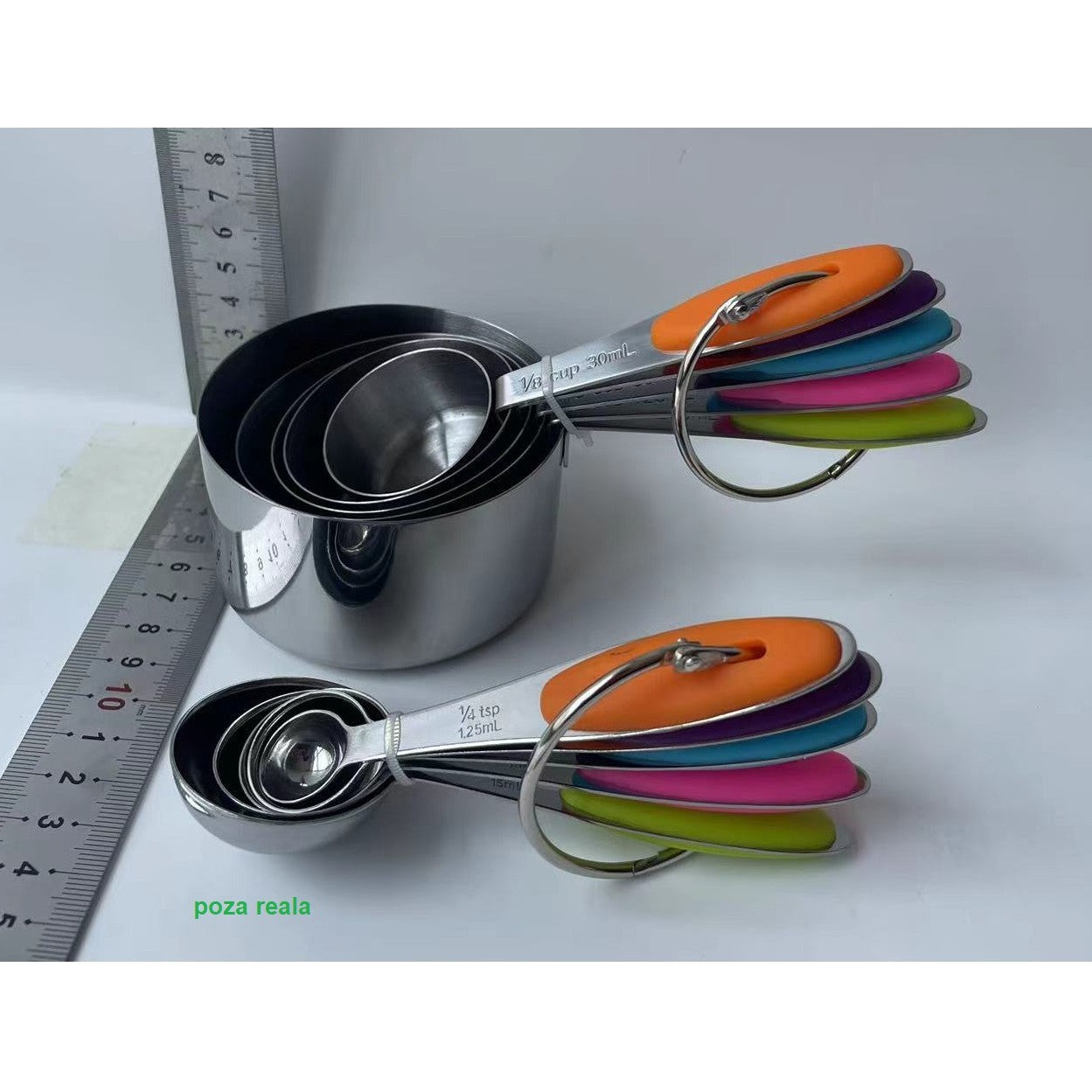 Set 10 piese măsurare bucătărie – linguri și căni gradate inox și silicon