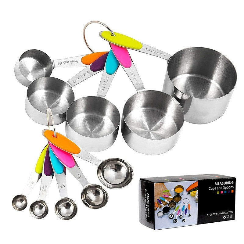 Set 10 piese măsurare bucătărie – linguri și căni gradate inox și silicon