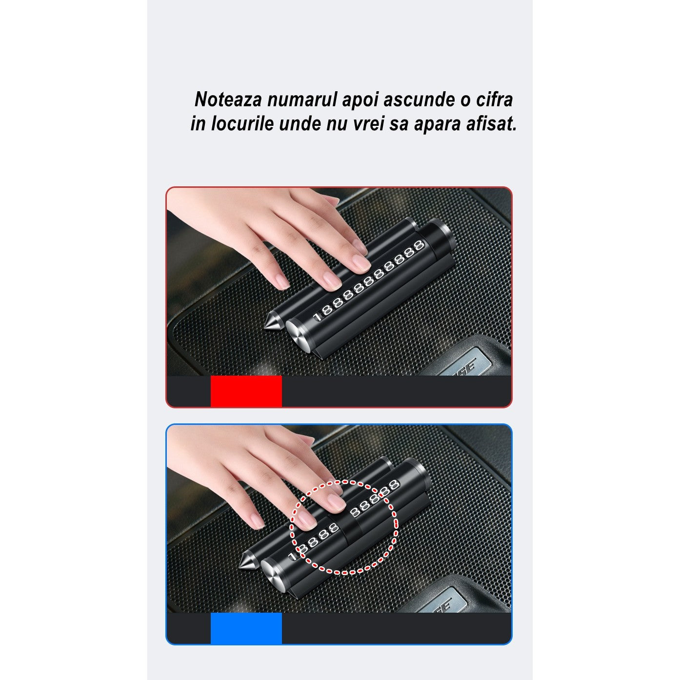 Suport auto număr de telefon + odorizant, fixare parcare, negru