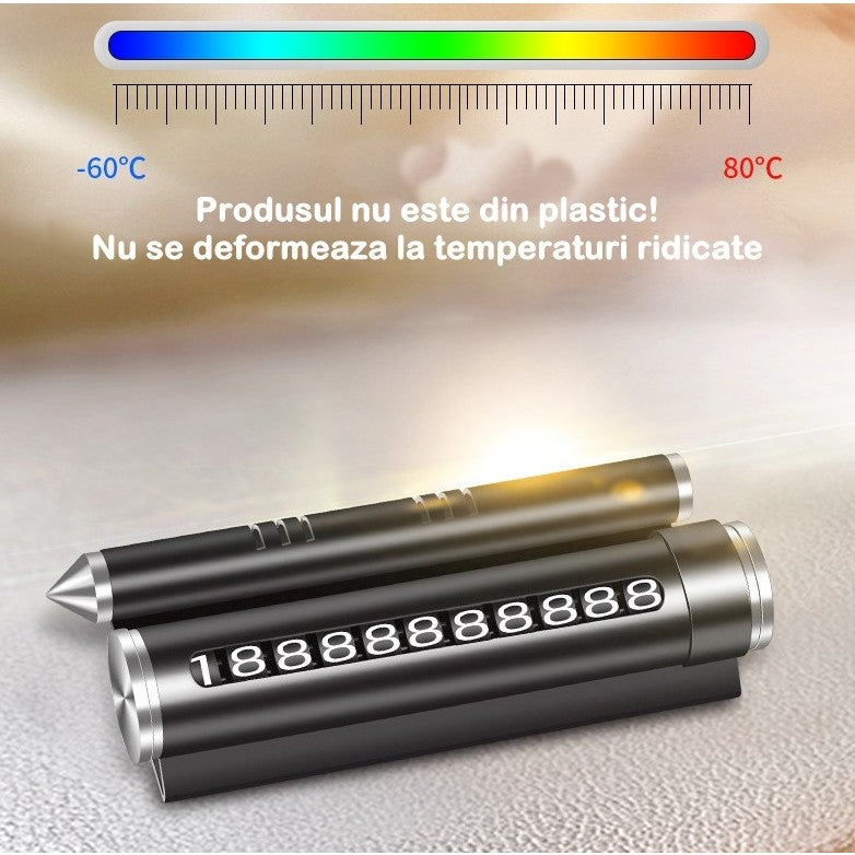 Suport auto număr de telefon + odorizant, fixare parcare, negru