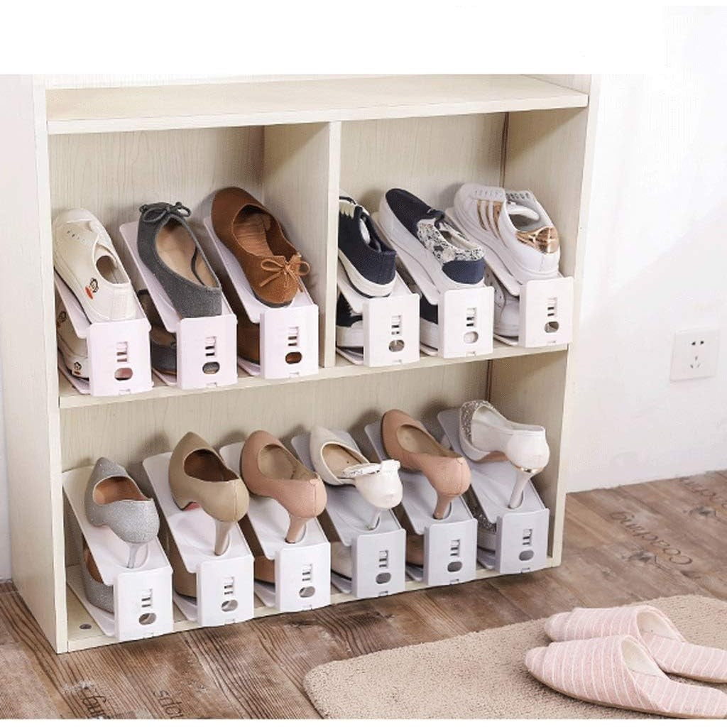 Suport reglabil pentru pantofi, 2 niveluri, plastic alb, organizator încălțăminte