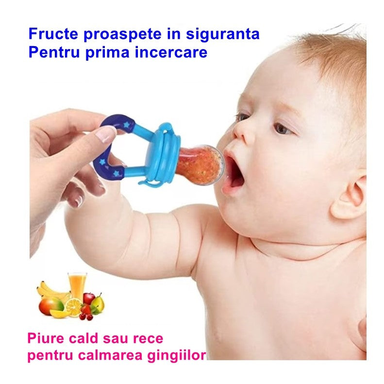 Suzeta pentru Diversificare și Dentitie cu Plasă – Albastru, Fără BPA, Ideală pentru Fructe și Piureuri