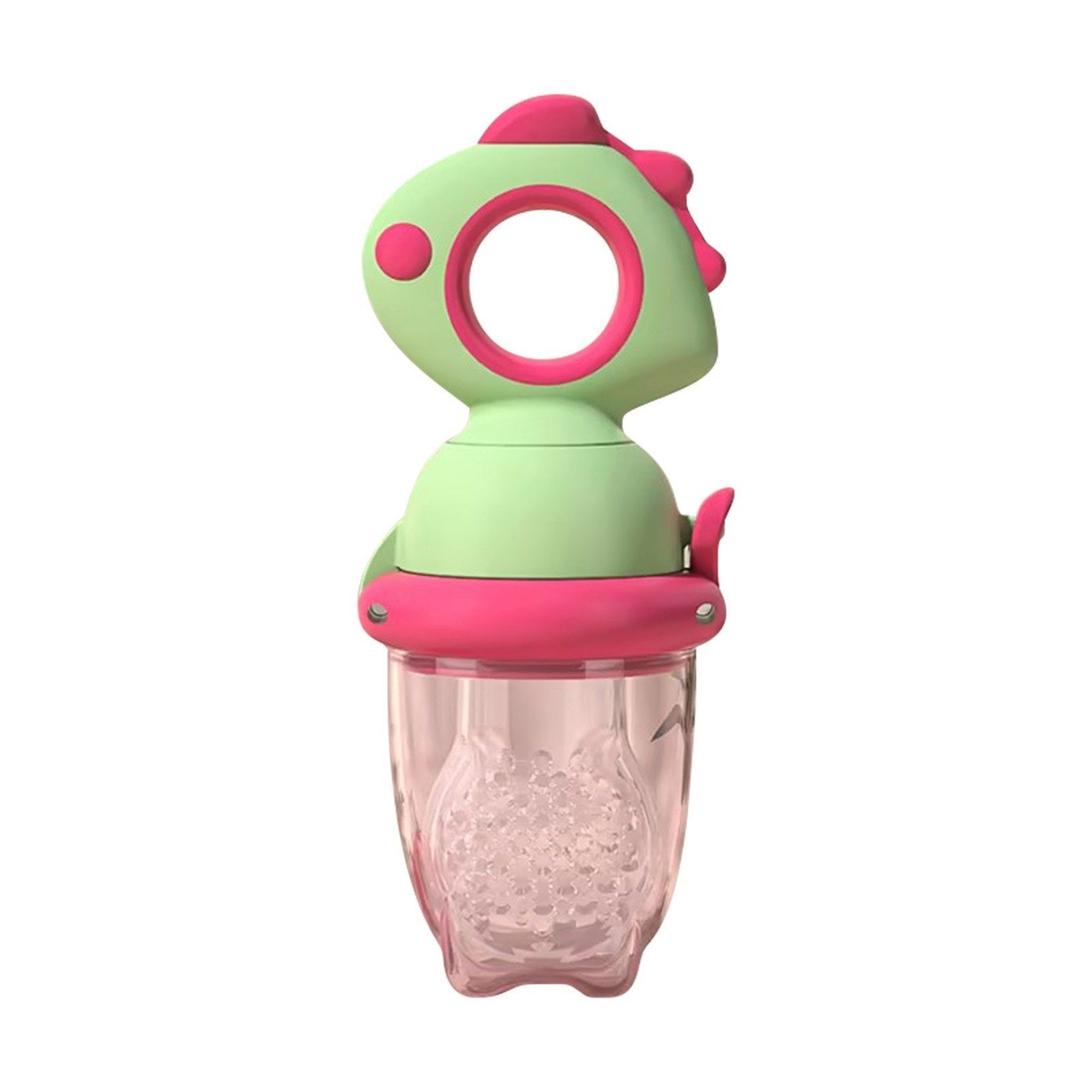 Suzetă alimentară din silicon pentru fructe – 4+ luni, găuri mici, verde-fucsia