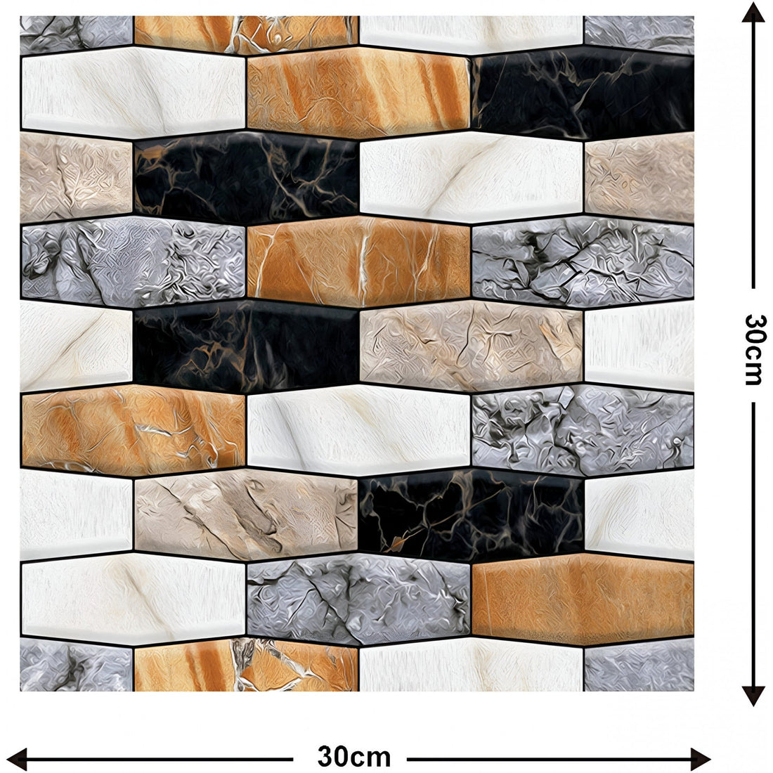 Set 10 plăci tapet autocolant 3D imitatie marmură asimetrică, rezistent apă, 30x30 cm maro-gri-negru