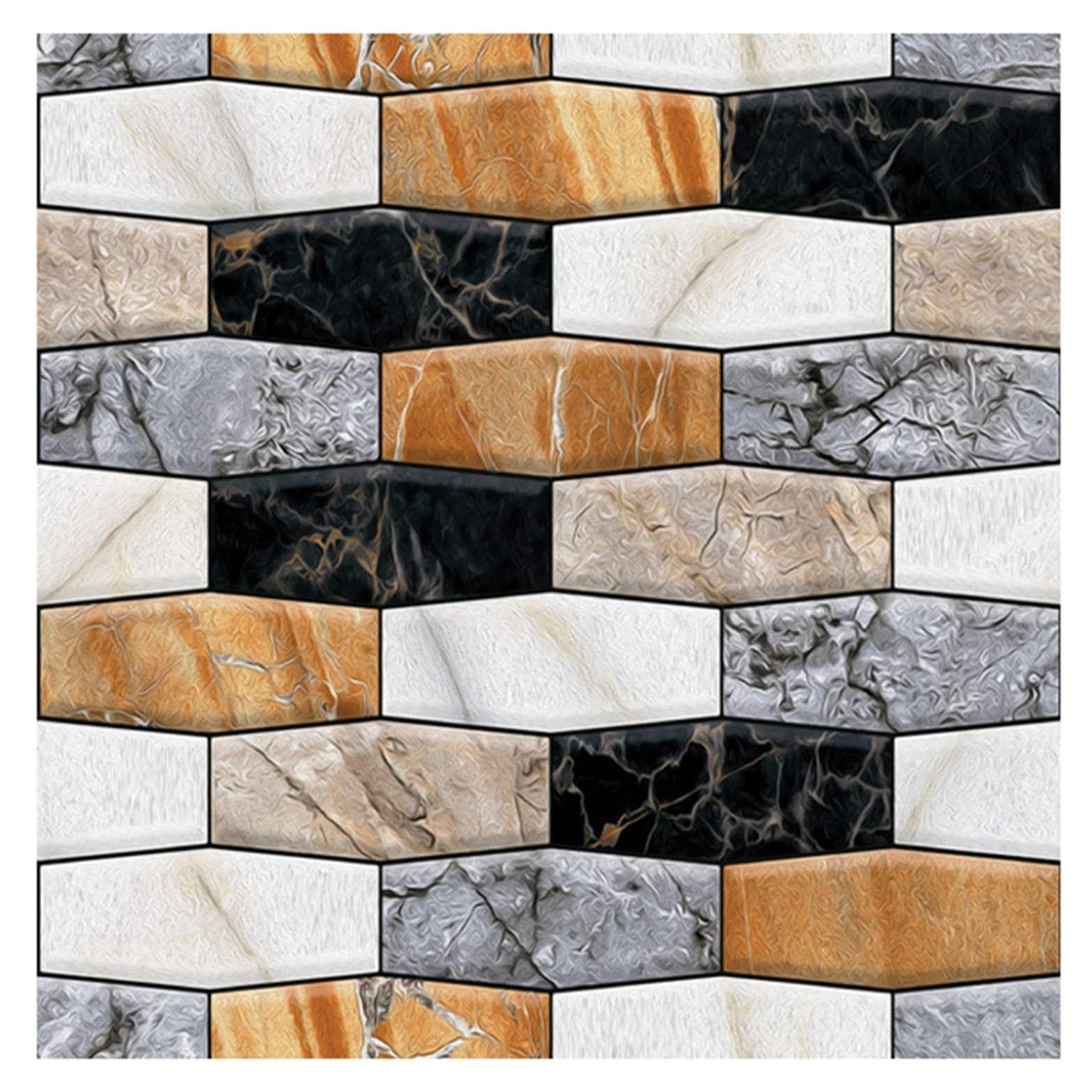 Set 10 plăci tapet autocolant 3D imitatie marmură asimetrică, rezistent apă, 30x30 cm maro-gri-negru
