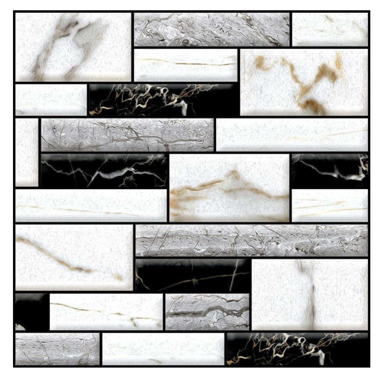 Set 10 plăci tapet autocolant 3D imitatie marmură, rezistent apă, 30x30 cm alb-negru