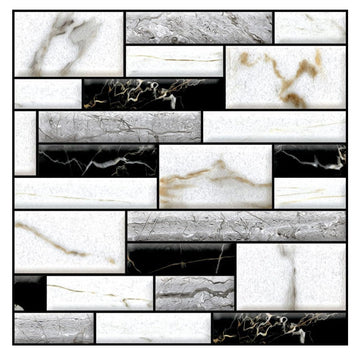 Set 10 plăci tapet autocolant 3D imitatie marmură, rezistent apă, 30x30 cm alb-negru