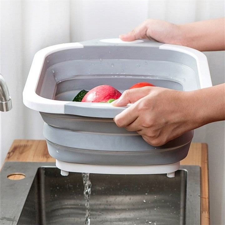 Tocator multifuncțional 2 în 1 cu coș pentru spălat și scurgere, pliabil – 480 g, gri