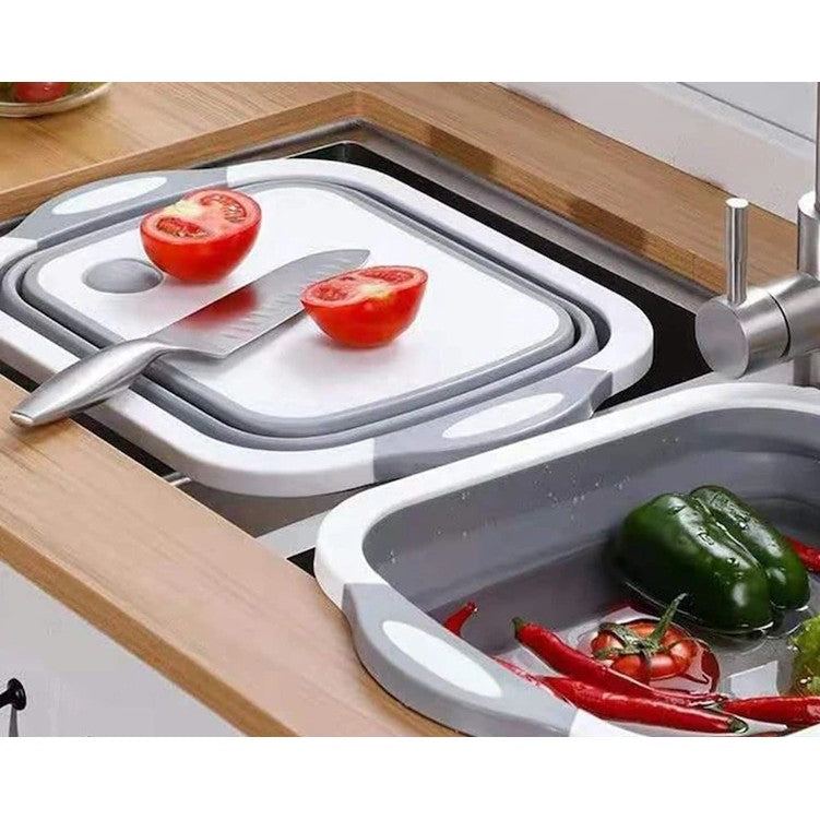 Tocator multifuncțional 2 în 1 cu coș pentru spălat și scurgere, pliabil – 480 g, gri