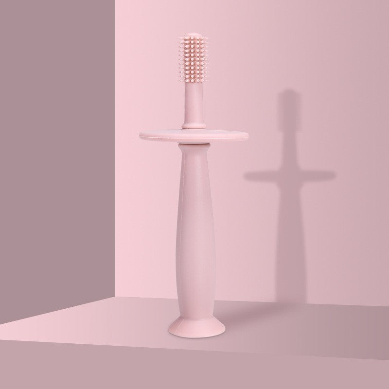 Periuță de dinți silicon pentru bebeluși – 360°, fără BPA, cu barieră anti-înghițire, albastră