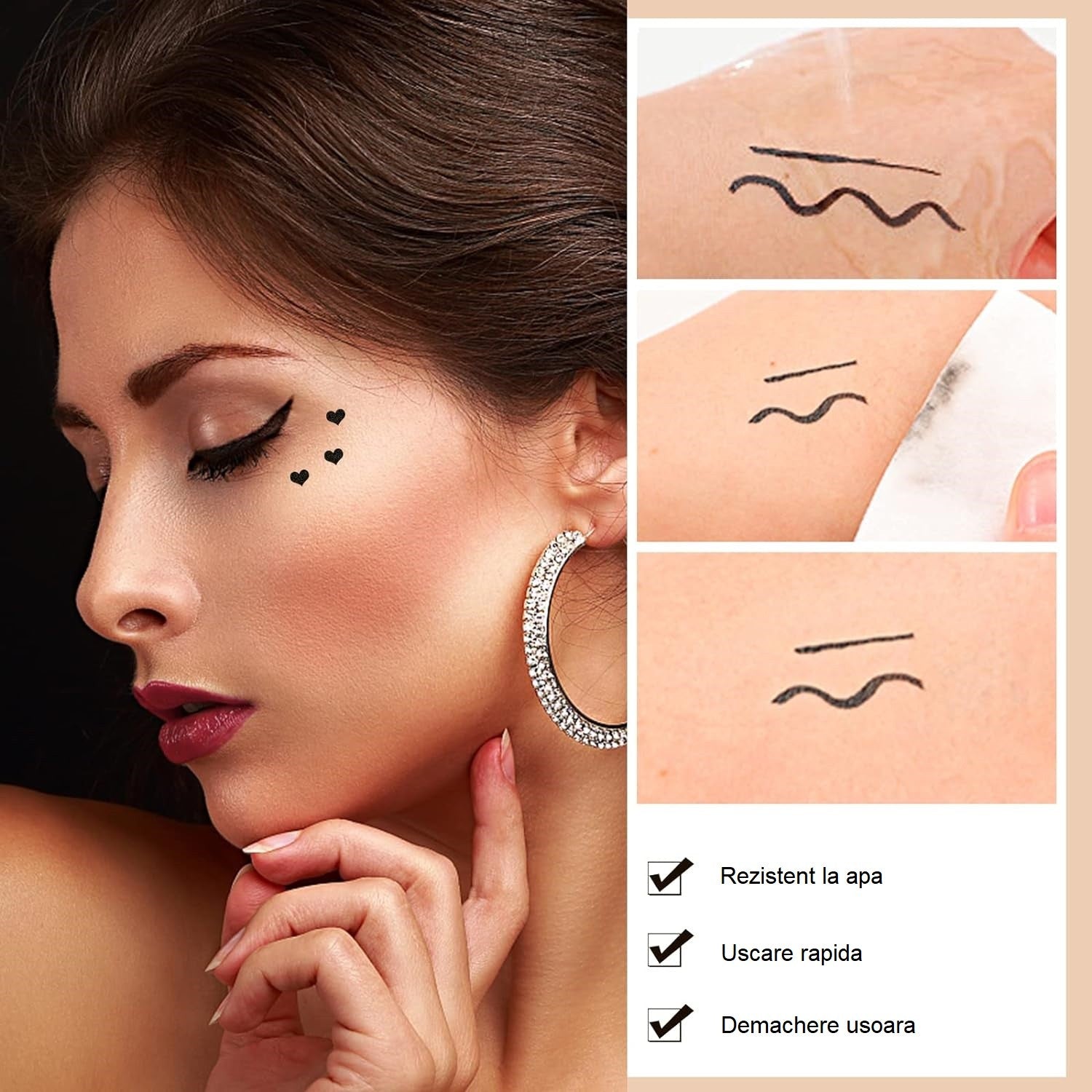 Tus lichid rezistent la apă cu 2 capete – eyeliner și ștampilă inimă pentru ochi și corp