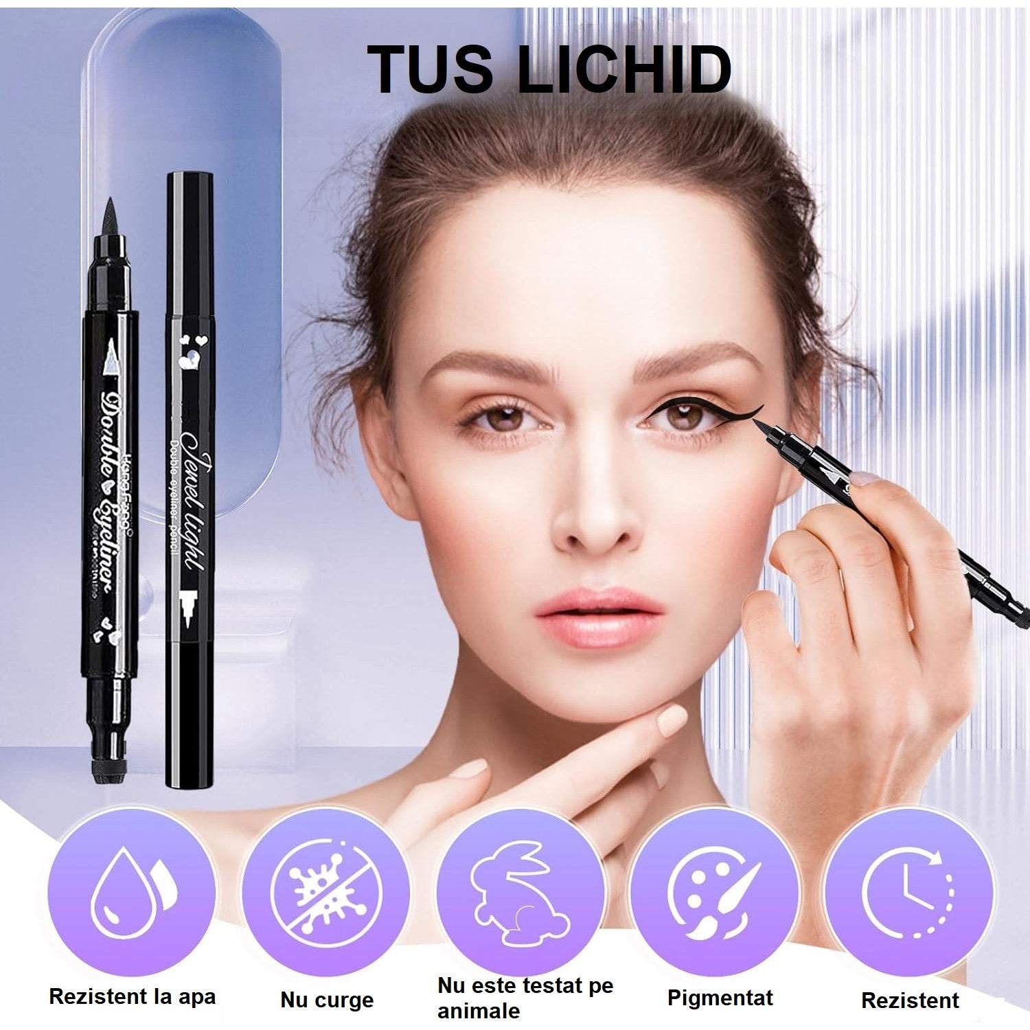 Tus lichid rezistent la apă cu 2 capete – eyeliner și ștampilă inimă pentru ochi și corp