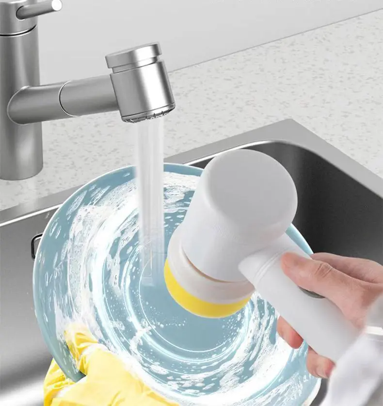 Perie Electrica pentru Curatat, 5 Capete, Curatare Multisuprafete, Rezistenta la Apa, Curatare Rapida si Eficienta, Incarcare prin USB, Alb