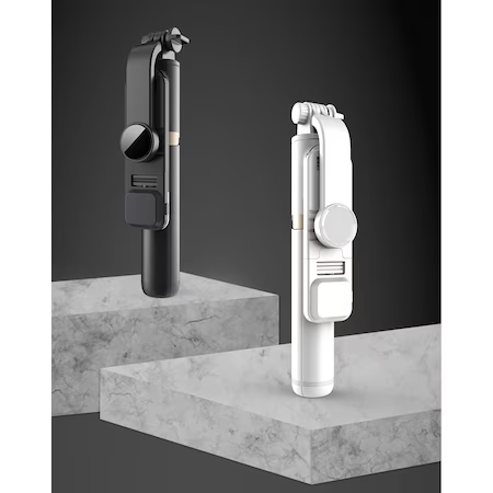 Селфи стик с професионален телескопичен статив и LED светлина, за телефон, с Bluetooth дистанционно управление, височина 20-76 см с алуминиева пръчка, черен