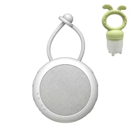 Dispozitiv Generare Sunete albe, Suzeta pentru Fructe si Legume Inclusa, 10 Sunete Relaxante Perfecte pentru Adormit Copii, Temporizator, Portabil, Prindere usoara, Reincarcabil, White Noise, Alb