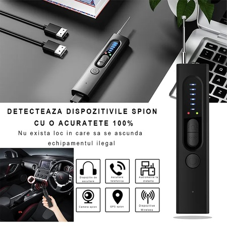 Detector Profesional Anti Dispozitive de Spionaj, GPS, Camere, Microfoane Ascunse, Reportofoane