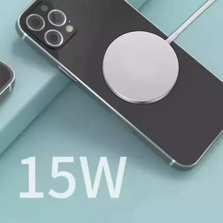 Incarcator Wireless MagSafe Fast-Charging 15W Universal, USB TIP C, compatibil cu iPhone 14/13/12/AirPods Pro/11/XR/XS/8, Samsung, Huawei, LG, Alb