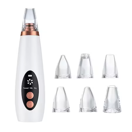 Aparat Indepartat Puncte Negre, Cu Vacuum, 3 Nivele Ajustabile, 6 Capete, Curatare si Ingrijire Faciala, Puncte de Grasime, Acnee, Incarcare USB, Alb