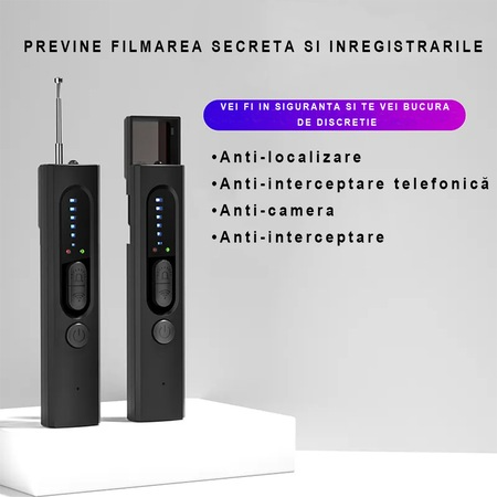 Detector Profesional Anti Dispozitive de Spionaj, GPS, Camere, Microfoane Ascunse, Reportofoane